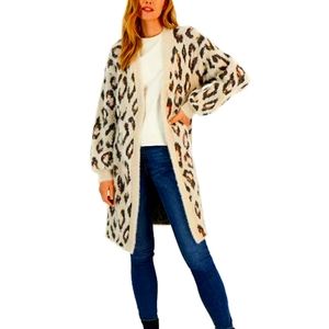 NWT! INC Womens Fuzzy Animal Open Front Cardigan size Medium
